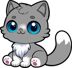 gatinho cinza, olhos azuis vetor, svg, jpg, ilustração,