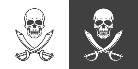 Vector Skull and Crosshairs Sabers Set. Hand Drawn Skull Head Design Template