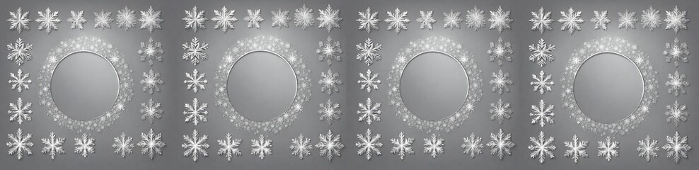 Set of circle silver frames with a silver snowflakes.
