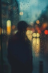 Illustration captures rainy scene, blurred world reflects depression's emotional isolation, muted palette conveys detachment.