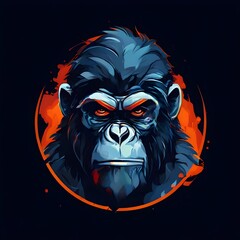 face of a ape logo design on black background 