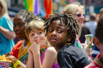 Joyful Multiracial Crowd Celebrates at Vibrant Outdoor Street Fair During Great American Grump Out