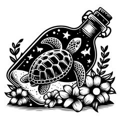 Sea Turtle svg, Turtle on Bottle svg, Turtle svg file, Flower Turtle svg, Ocean Animal svg