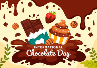 World Chocolate Day Celebration Vector Illustration on 7 July with Melted Chocolates and Cake in Flat Cartoon Background Design