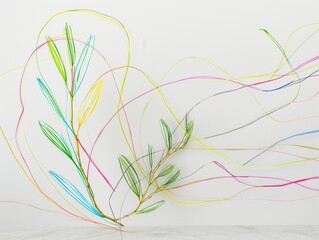 Abstract Colorful Lines Intersecting with Minimalist Plant Design in Modern Setting