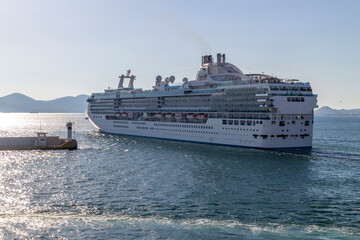 Cruise ship leaving Piraeus harbour, Athens, Greece