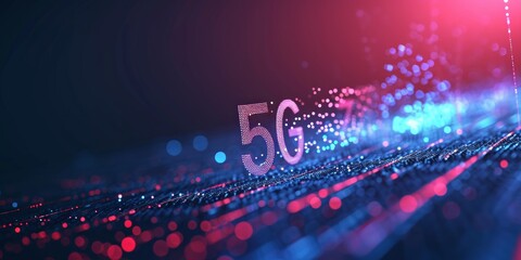 5g letters amidst vibrant light rays, symbolizing high-speed data transmission and advanced wireless technology connectivity