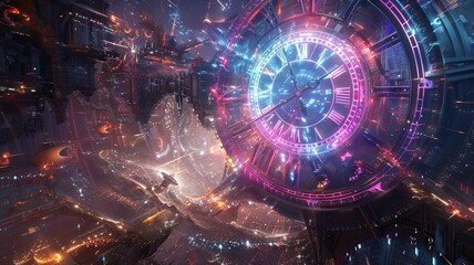 The image is an abstract painting of a city at night. The colors are vibrant and the city is full of life. The painting is full of energy and excitement.