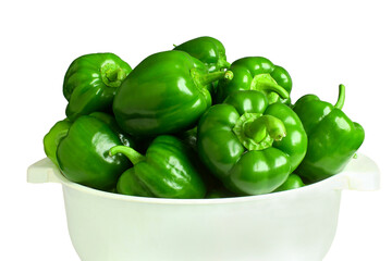 garden fresh green pepper or bell pepper in bowl,cutout in transparent background,png format      