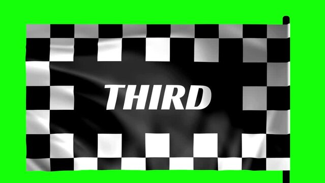4k Check Flag wavy racing flags, seamless waving wave green background. animation plaid Formula One car motor sport Checkered Flag. Third