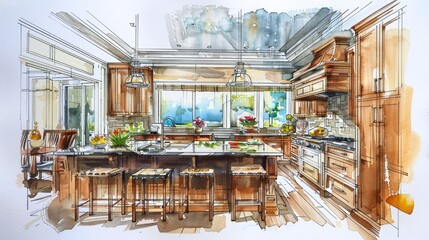 Watercolor Vision of a High-End Kitchen
