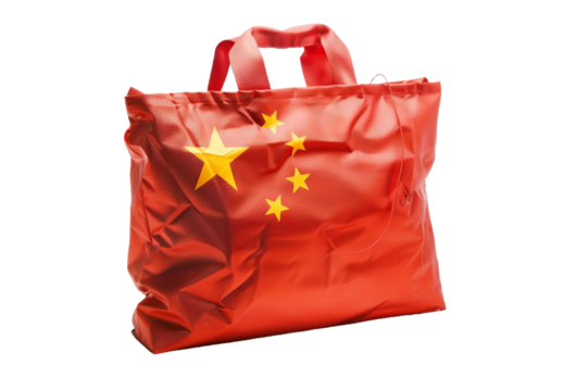 bag with china flag printed, isolated PNG, white background