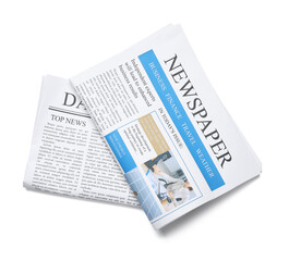 Different newspapers on white background