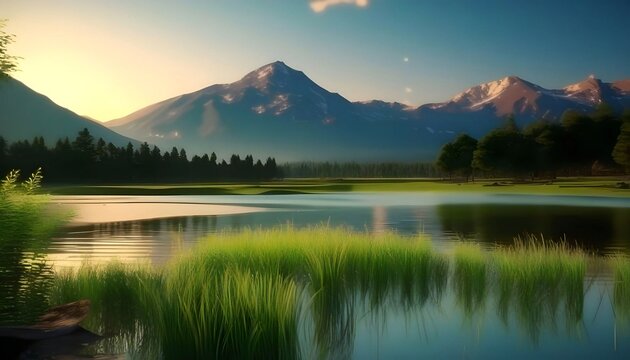lake in the mountains landscape design art illustration peak ogf mountain ai.