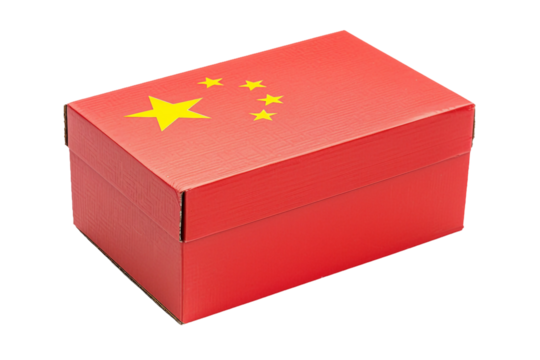 Box with china flag printed, isolated PNG, white background