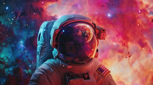 Astronaut's helmet with reflection of planet Earth.