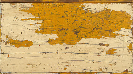 A wooden surface with a yellow and white paint job