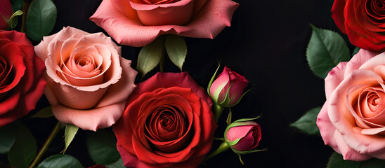 Bouquet of fresh roses, concept for Valentine's Day background