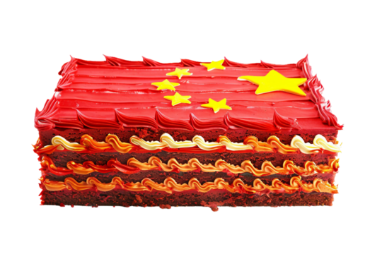 china flag made of cake, isolated PNG, white background