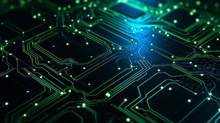 Vibrant blue and green circuit board texture: modern business concept background

