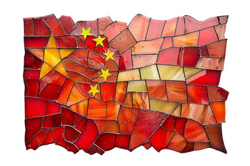 china flag made of stained glass, isolated PNG, white background