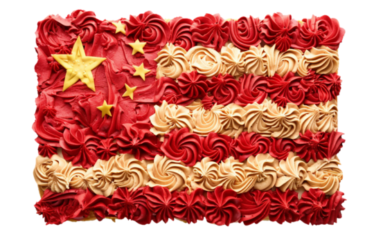 china flag made of cake, isolated PNG, white background