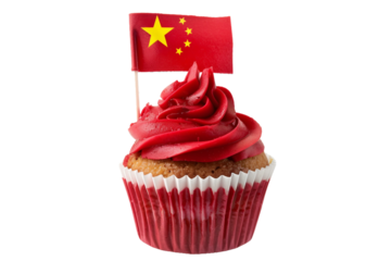 cupcake with china flag, isolated PNG, white background
