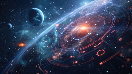 Obraz premium Space exploration HUD with planets star maps