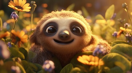 Obraz premium cute baby sloth. Created with Generative AI.