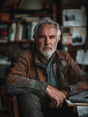 Fototapeta premium A portrait of a casual older gentleman who is finely dressed and has a stern face