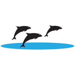 Dolphins graphic icons set. Signs swimming dolphins isolated on white background. Sea life symbols. Vector illustration