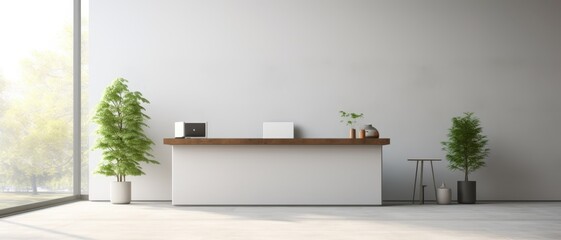 Minimalist-style podium in a modern office, soft light and clean background,