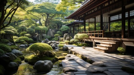 Fototapeta premium Traditional Japanese Home with Zen Garden.