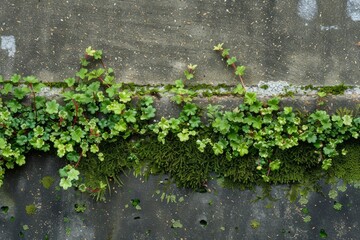 the growth of moss on the surface of the concrete wall looks unique - generative ai