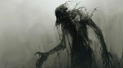 Dark Fantasy Creatures in Eerie Fog
