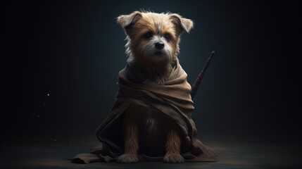 Portrait of a cute Jedi dog. Created with Generative AI.	
 - obrazy, fototapety, plakaty