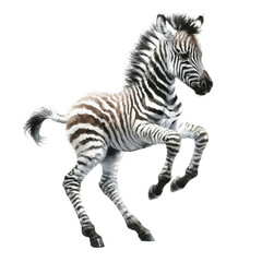 Fototapeta premium Black and white striped zebra standing alone (isolated) on a white background