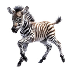 Black and white striped zebra standing alone (isolated) on a white background