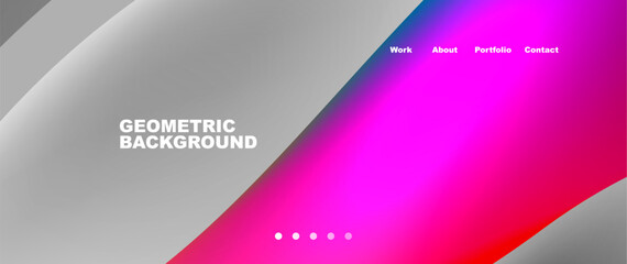 A vibrant geometric background featuring shades of purple, magenta, and electric blue in a pattern of triangles, circles, and rectangles, reminiscent of water