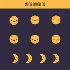 Fototapeta premium Cute Moon Emoji Vector Illustration with Different Expressions