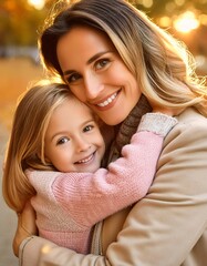 Obraz premium The warmth and smiles of mother and child Tender moments captured in soft light.