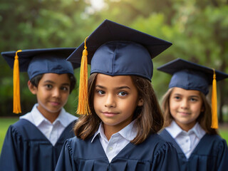 School Kid Graduate Thinking with Graduation Cap - Powered by Adobe