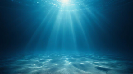 Underwater Sea Deep Abyss With Blue Sunlight