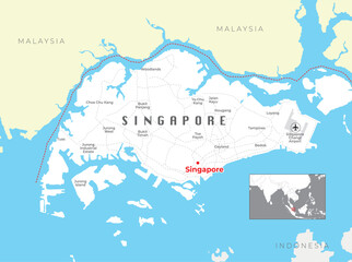 Singapore island political map with capital Singapore, national borders and important cities