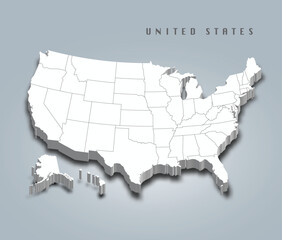 Region wise 3d map of United States of America