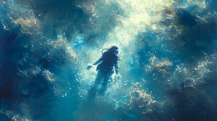 A man in a scuba suit is swimming in the ocean