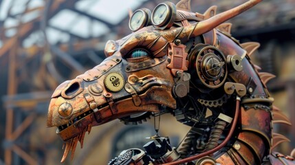 Fototapeta premium dragon head with cyberpunk theme, AI generated