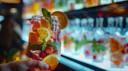 On the screen a virtual recipe card is displayed showcasing the steps to create a delicious and refreshing alcoholfree beverage for the group to try out.