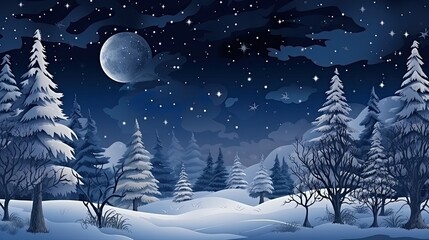 Serene winter wonderland landscape at night