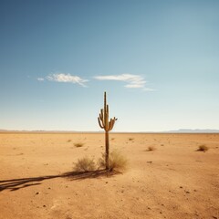 Lone cactus in desert landscape